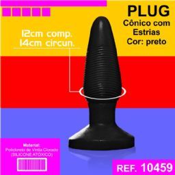 PLUG ANAL SEM VIBRO AEE CONICO COM ESTRIAS PRETO (PLUG06) -